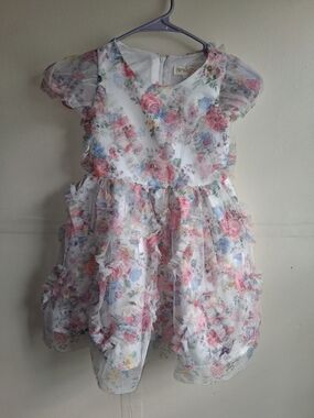 Kensie Girls Floral Ruffle Dress - White with Pink, Blue, Green